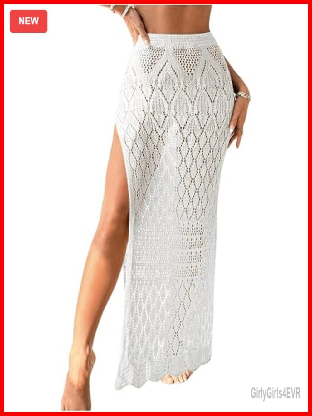 Crochet Swim Cover Up High Slit Maxi Skirt Beach Cover Up